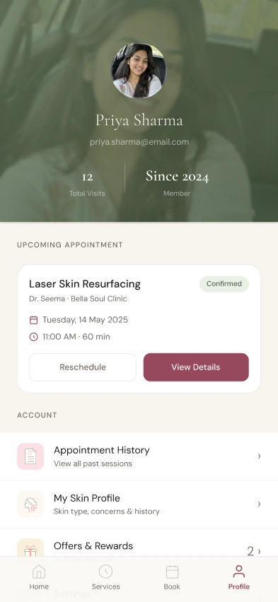 Personal information is organized behind the profile destination.
